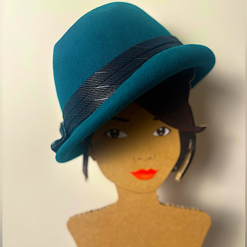 GRACE HATS Women’s Vintage Teal Color Classic Fedora-Style Curved Brim Wool Hat